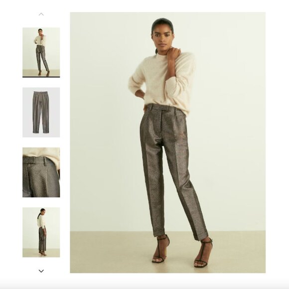 REISS Sienna Holiday Sparkle Tapered High Waist Trousers Ankle Pants Size 14 - Picture 1 of 4